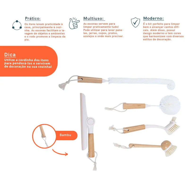 Kit 4 Escova de Limpeza E Rodo de Pia Branco