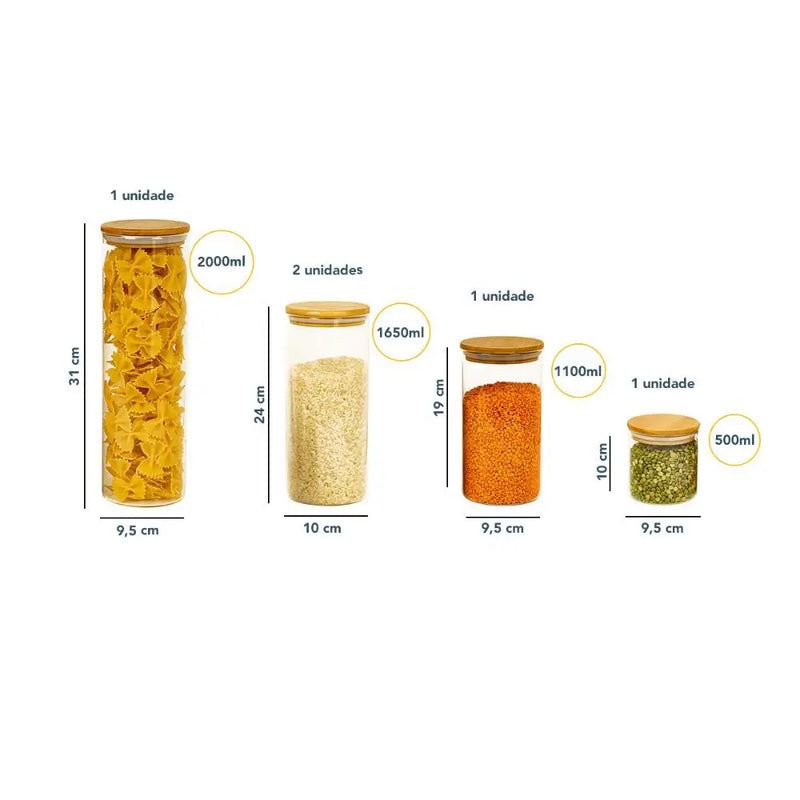 Kit 5 Potes Herméticos de Mantimentos